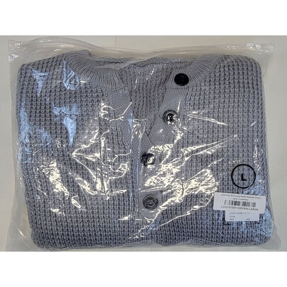 Sweater Dress  Soft Gray Knit Long Sleeve Buttons V-Neck Womens Size Large New - Picture 6 of 8